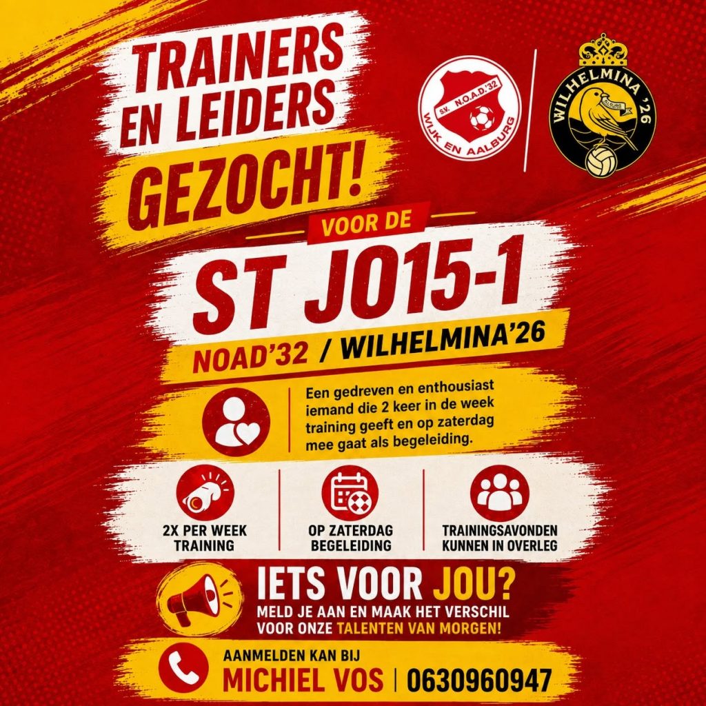TRAINER GEZOCHT VOOR O15-1 (ST NOAD’32 / Wilhelmina’26)!