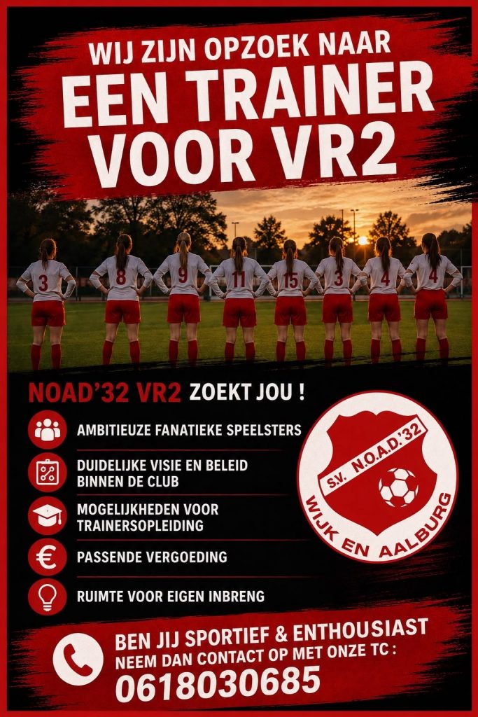 Vacature Trainer(ster)/Coach NOAD’32 VR2 (seizoen 2026/2027)