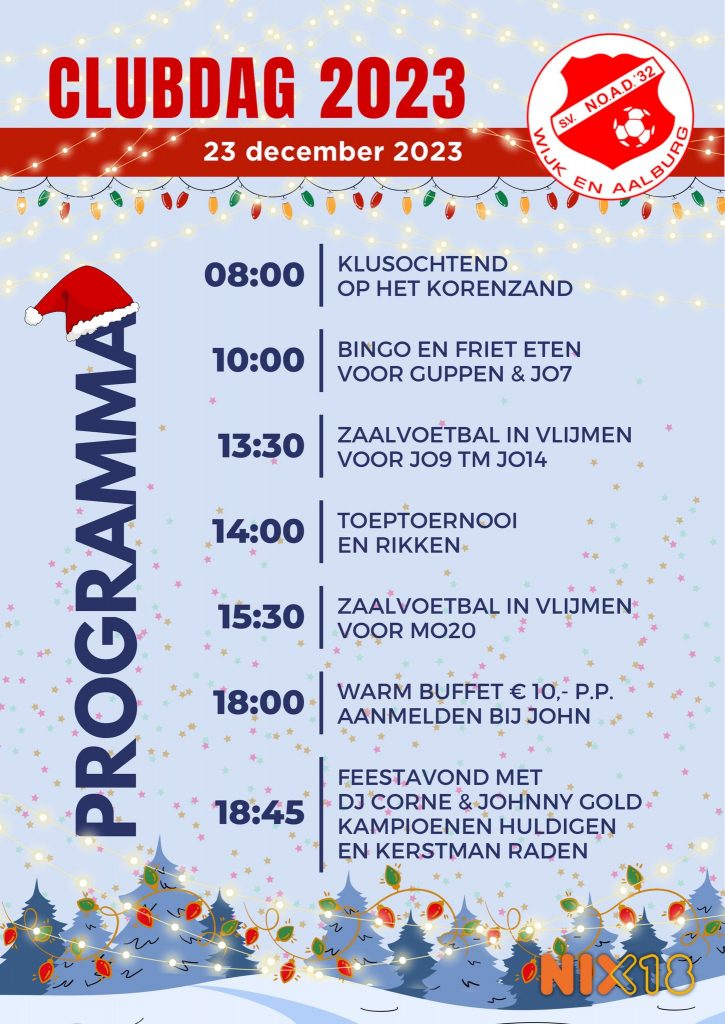 Zaterdag 23 december, CLUBDAG 2023!!